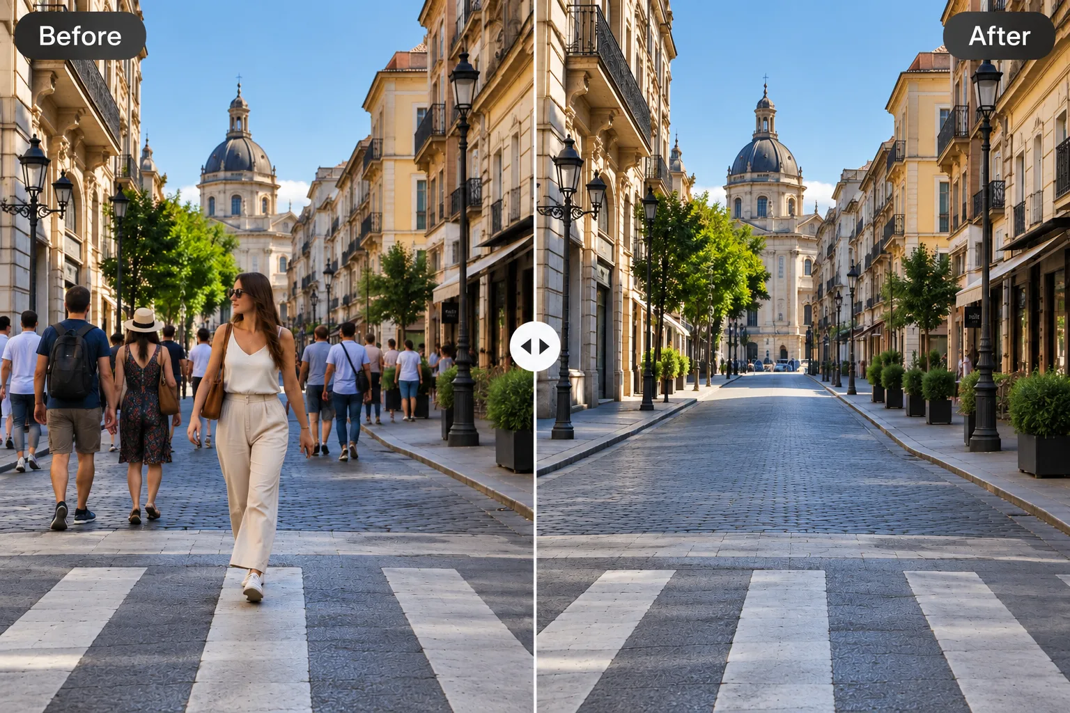 Clean up busy street shots — before and after