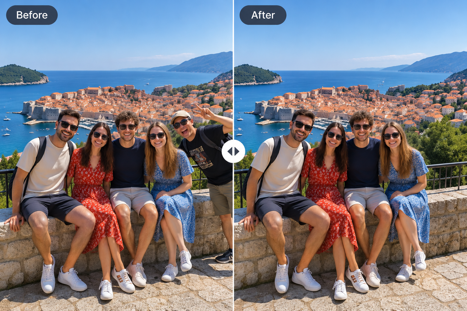 Tighter group photos — before and after